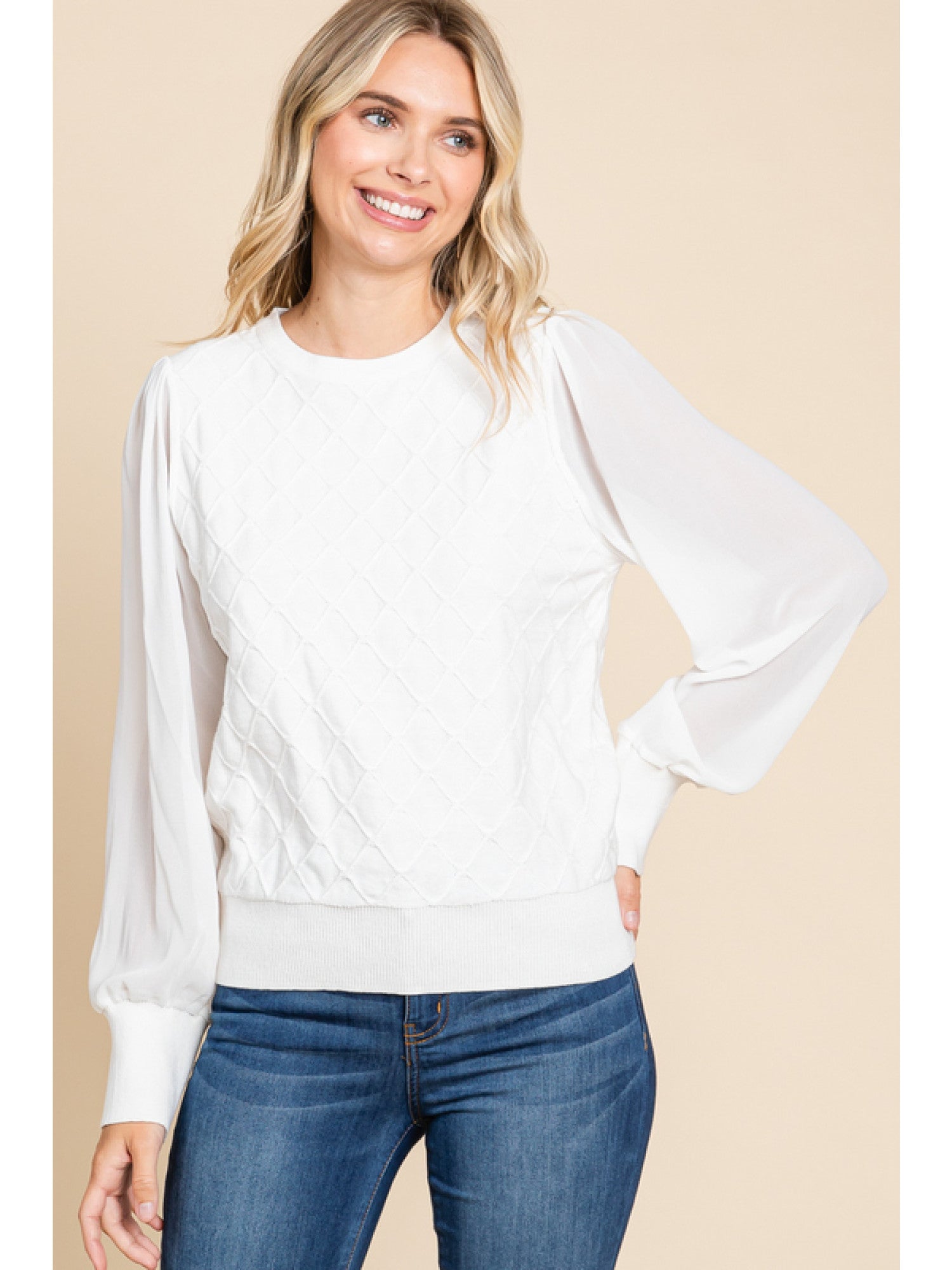 J.Jill White Floral Linen Blend Vneck Vented Long Sleeve Sweater