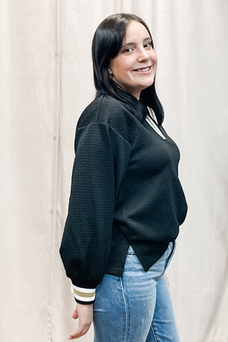 jodifl-black-textured-long-puff-sleeves-contrast-rib-band-binding-h50052