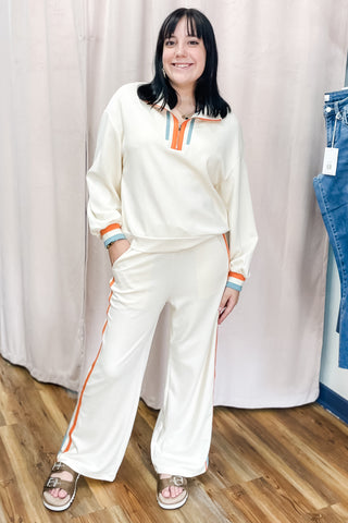 Jodifl Cream Colorblock Zip Pullover Top to Matching Set m50028-top