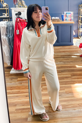 Jodifl Cream Colorblock Zip Pullover Top to Matching Set m50028-top