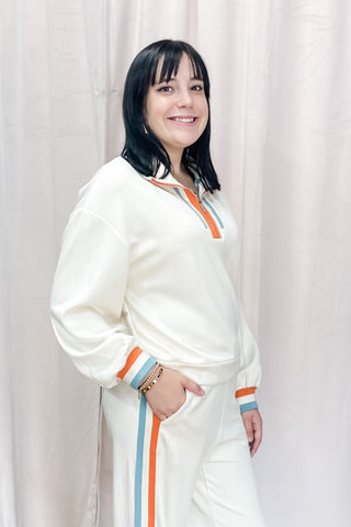 Jodifl Cream Colorblock Zip Pullover Top to Matching Set m50028-top