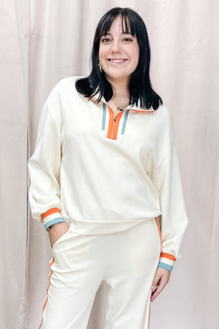 Jodifl Cream Colorblock Zip Pullover Top to Matching Set m50028-top