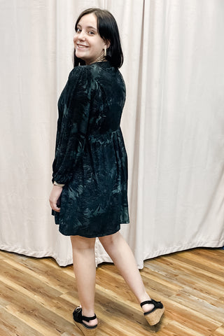 Jodifl Winter Velvet Jacquard floral mini dress teal H40582