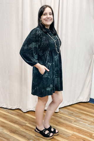 Jodifl Winter Velvet Jacquard floral mini dress teal H40582