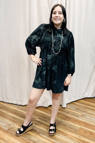 Jodifl Winter Velvet Jacquard floral mini dress teal H40582