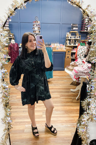 Jodifl Winter Velvet Jacquard floral mini dress teal H40582