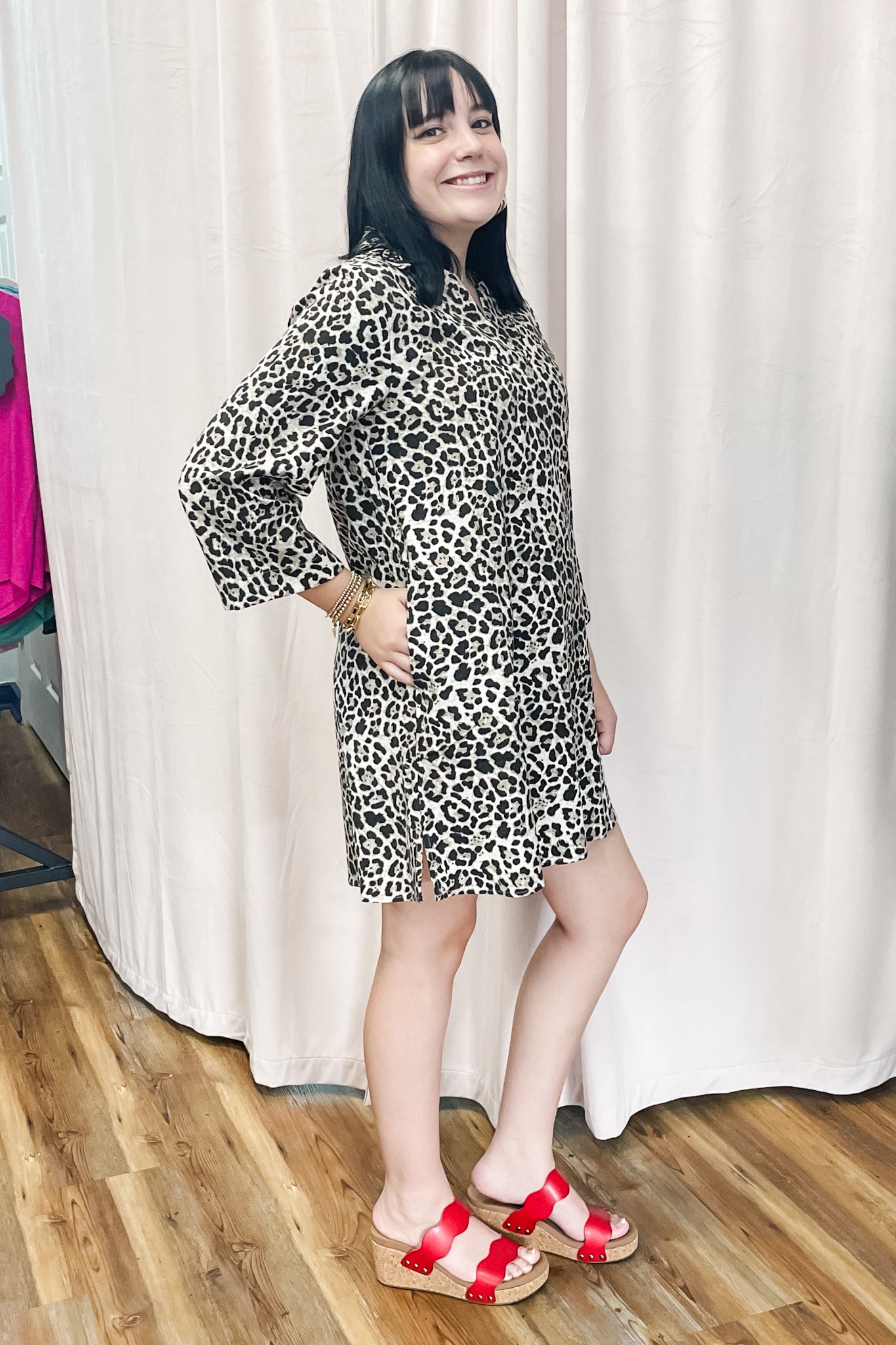 Jodifl Oatmeal Leopard Print A-Line Cotton Shift Dress H42037 – rivers + roads boutique