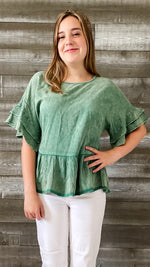 jodifl green babydoll washed peplum top with butterfly sleeves B10167