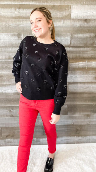 jodifl black sweater with rhinestone hearts G10800 black