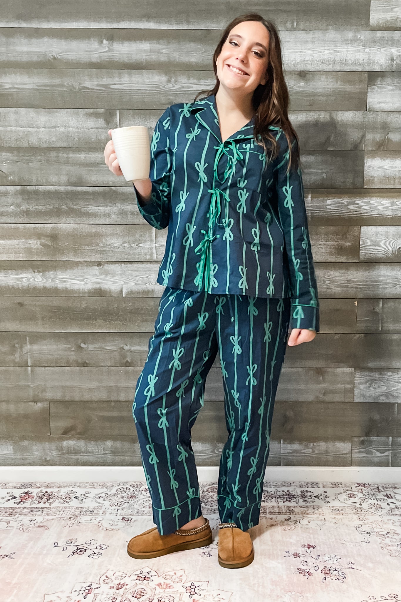 jodifl cotton bow print pajama set for women G13878 navy