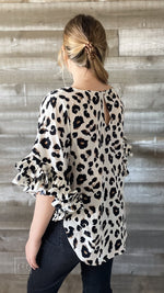 jodifl leopard print dolman ruffle sleeve blouse in off white B7038-1