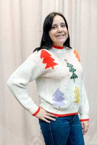 Jodifl ivory holiday sweater with sequin decoration and christmas tree h50126