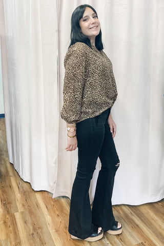 Jodifl Brown Gold Leopard Print Business Casual Blouse Vneck G40231
