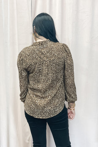 Jodifl Brown Gold Leopard Print Business Casual Blouse Vneck G40231