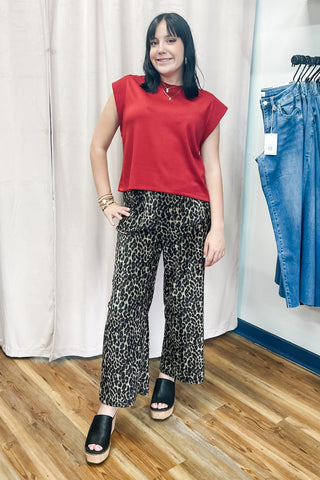 Jodifl Leopard Print Wide Leg Pants Pull On Elastic Waist H40476-4