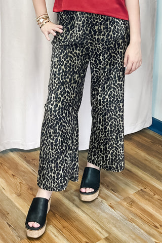 Jodifl Leopard Print Wide Leg Pants Pull On Elastic Waist H40476-4