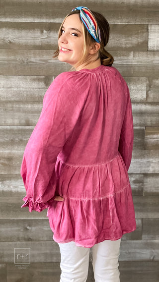 jodifl babydoll peasant blouse with long poet sleeves magenta G10748