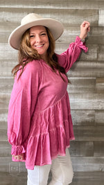 jodifl babydoll peasant blouse with long poet sleeves magenta G10748
