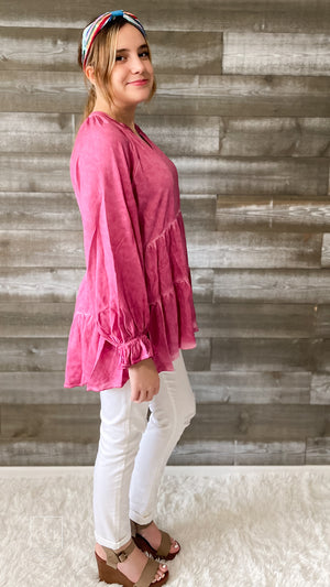 jodifl babydoll peasant blouse with long poet sleeves magenta G10748
