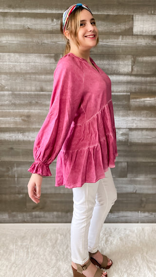 jodifl babydoll peasant blouse with long poet sleeves magenta G10748