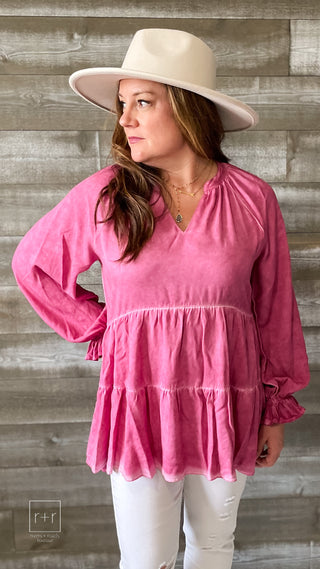 jodifl babydoll peasant blouse with long poet sleeves magenta G10748