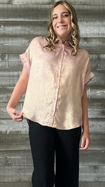 jodifl pink iridescent shimmery short sleeve button up blouse G8384-11