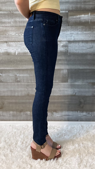 judy blue high waist control top raw hem skinny jeans JB88703REG DK