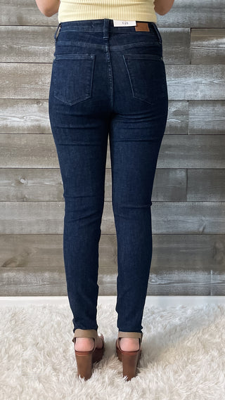 judy blue high waist control top raw hem skinny jeans JB88703REG DK