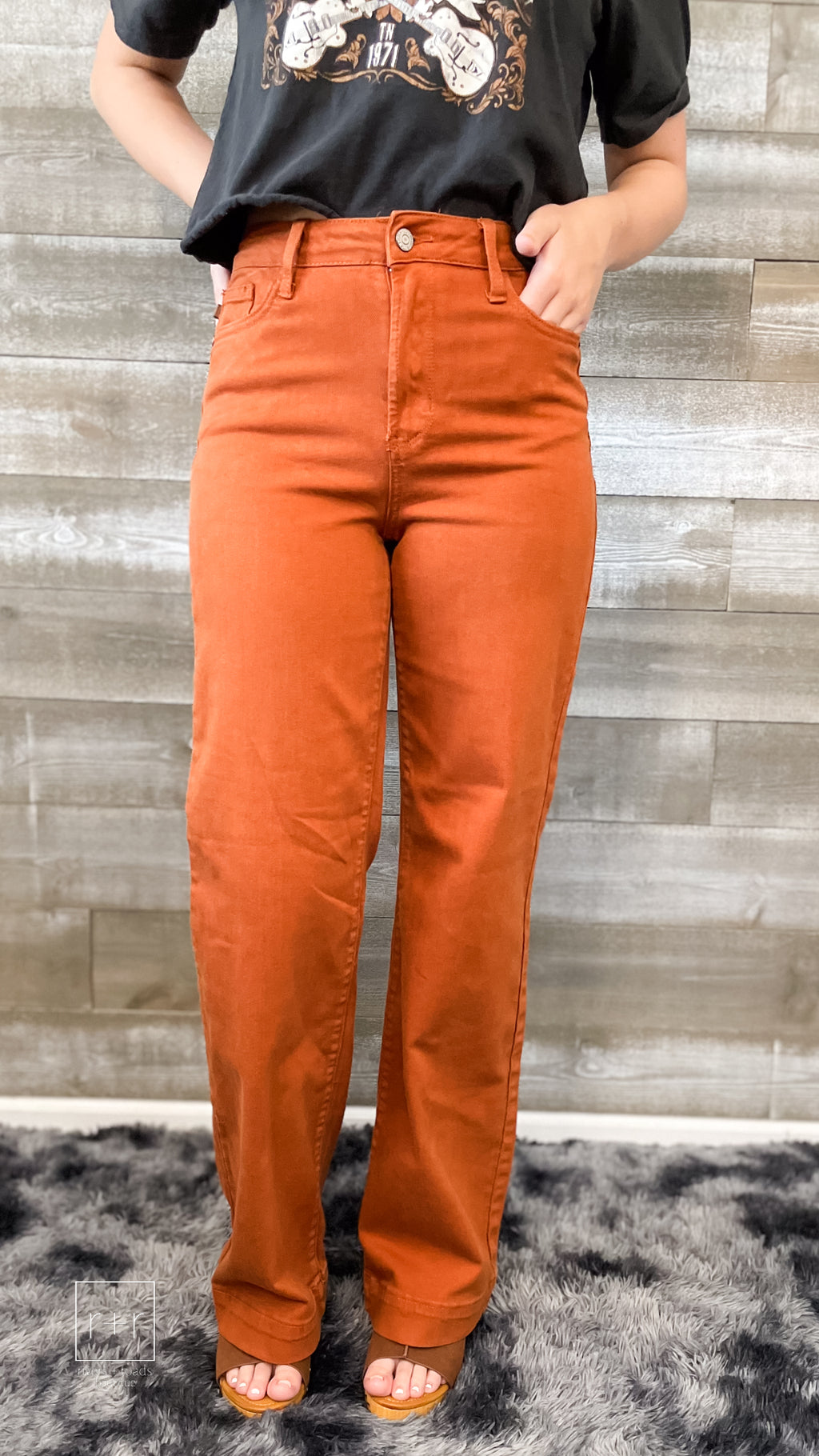judy blue high waist garment dyed wide leg jeans auburn orange JB88498