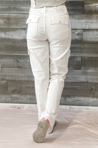 judy blue high waist cargo straight leg jeans white JB88796REG WHT