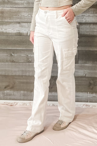 judy blue high waist cargo straight leg jeans white JB88796REG WHT