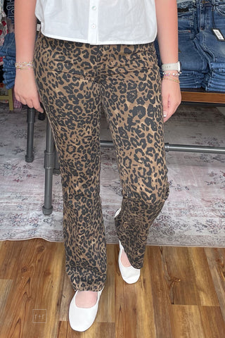 Judy Blue Denim Leopard Print High Waist Bootcut Jeans JB881183 front view