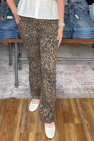 Judy Blue Denim Leopard Print High Waist Bootcut Jeans JB881183 front view