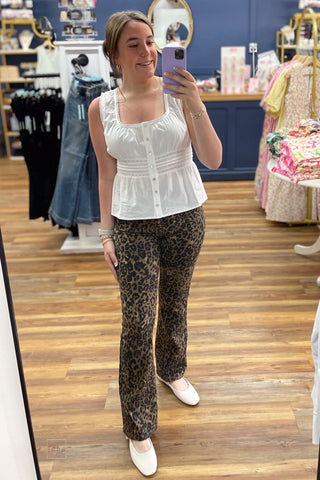 Judy Blue Denim Leopard Print High Waist Bootcut Jeans JB881183 mirror selfie