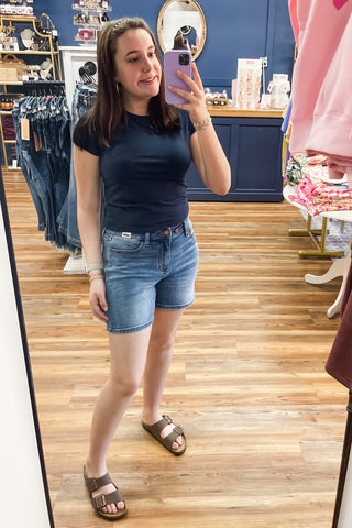 Judy Blue High Waist 2 Button Mid Length Dad Shorts JB15299 MD