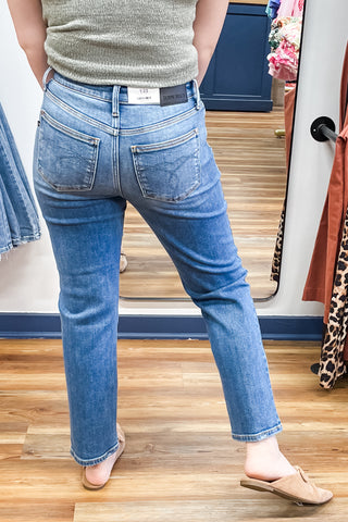 Judy Blue High Waist Ankle Length Straight Leg Jeans Medium Wash Denim JB82714REG MD