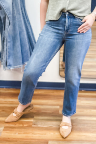 Judy Blue High Waist Ankle Length Straight Leg Jeans Medium Wash Denim JB82714REG MD