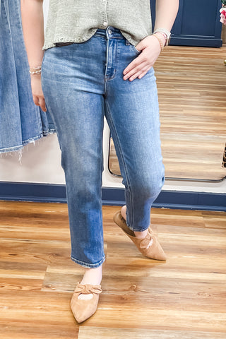 Judy Blue High Waist Ankle Length Straight Leg Jeans Medium Wash Denim JB82714REG MD