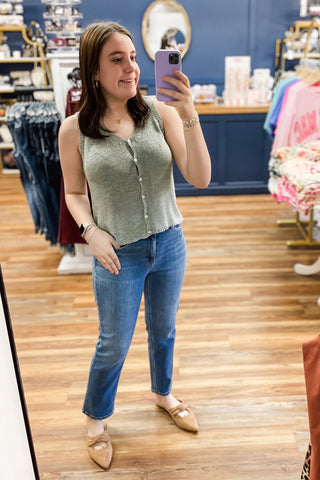 Judy Blue High Waist Ankle Length Straight Leg Jeans Medium Wash Denim JB82714REG MD