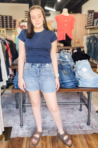 Judy Blue High Waist Slim Jeans Shorts Medium Wash Denim JB152104