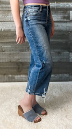 judy blue high waist destroyed hem wide leg crop jeans button fly JB82509REG MD