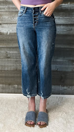 judy blue high waist destroyed hem wide leg crop jeans button fly JB82509REG MD