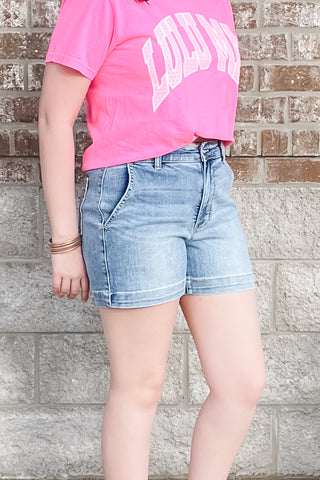 Judy Blue Mid Rise Medium Wash Trouser Shorts JB15289
