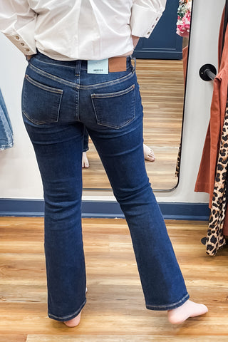 Judy Blue Mid Rise Petite Bootcut Dark Wash Jeans with contrast stitching JB82586 PT DK