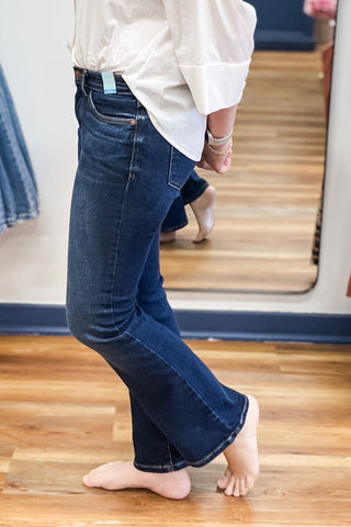 Judy Blue Mid Rise Petite Bootcut Dark Wash Jeans with contrast stitching JB82586 PT DK