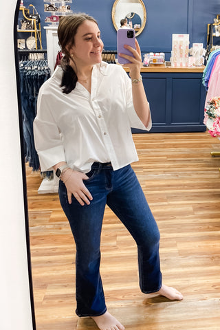 Judy Blue Mid Rise Petite Bootcut Dark Wash Jeans with contrast stitching JB82586 PT DK