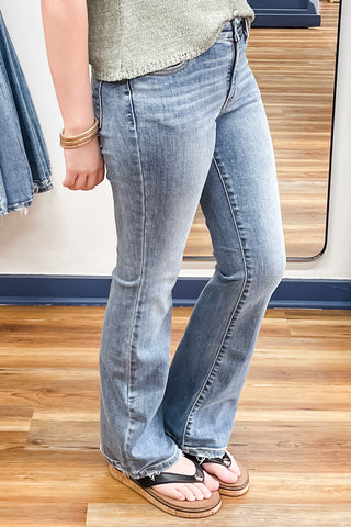 Judy Blue Mid Rise Vintage Wash Bootcut Jeans Destroyed Hem 82667 MD