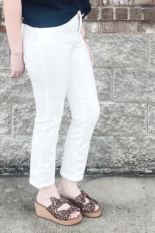 Judy Blue Tummy Control High Waist Ankle Length Straight Leg White Jeans JB881070 regular and plus sizes available