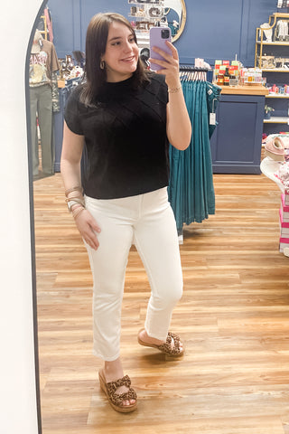 Judy Blue Tummy Control High Waist Ankle Length Straight Leg White Jeans JB881070 regular and plus sizes available