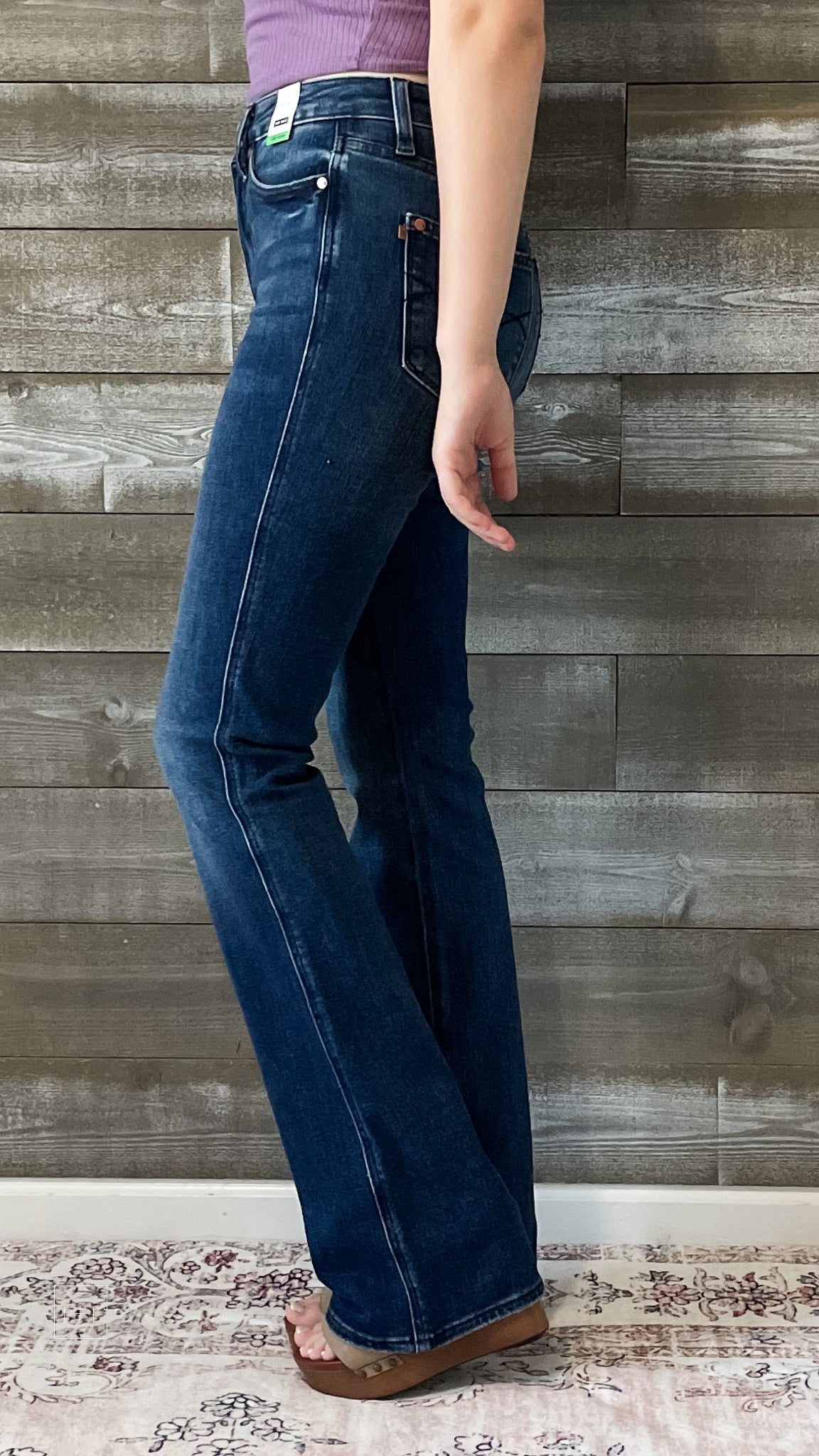 judy blue high waist tummy control top back pocket embroidered bootcut jeans long tall inseam JB88786 DK